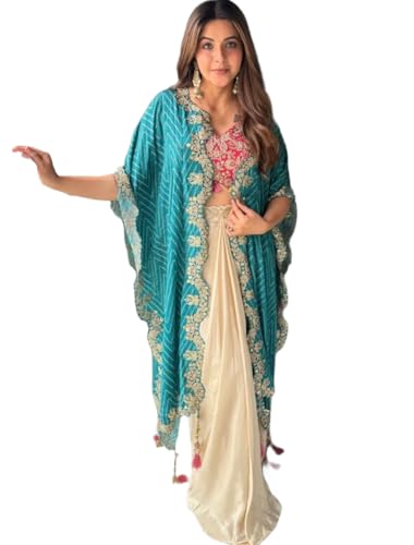 Image of Women Indo Western Dhoti Set with Blouse and Shrug Sequins Embroidery Bandhani Print Ethnic Wear