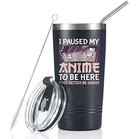 Onebttl Anime Gifts For Men, Women, Boys - 20oz/590ml Double Wall Vacuum Insulated Stainless Steel Tumblers Cups - Birthday Kawaii Gifts for Anime Lovers - Paused Cover