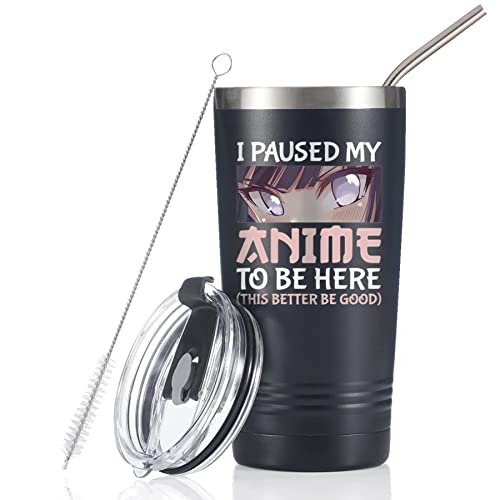 Onebttl Anime Gifts For Men, Women, Boys - 20oz/590ml Double Wall Vacuum Insulated Stainless Steel Tumblers Cups - Birthday Kawaii Gifts for Anime Lovers - Paused