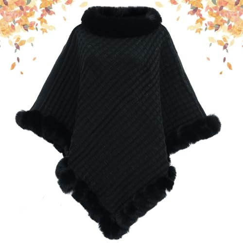 Women Knitted Faux Fur Cape for Fall Winter