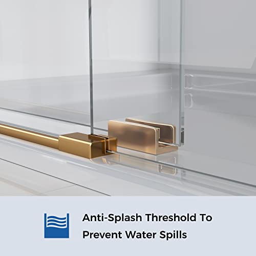Delavin 56-60" W X 59" H Frameless Sliding Tub Door, Shower Door, Bypass Bathtub Door, Tub Shower Door, Sgcc Tempered Glass Door With Explosion-Proof Film, Stainless Steel, Aluminum, Matte Gold #TOP3
