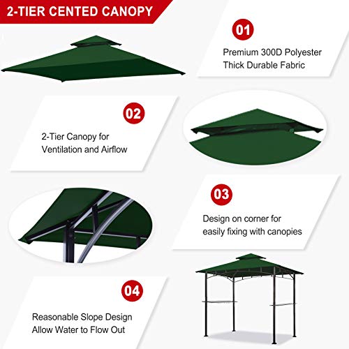 Eurmax Usa 5Ft X 8Ft Double Tiered Replacement Canopy Grill Bbq Gazebo Roof Top Gazebo Replacement Canopy Roof (Forest Green) #TOP2