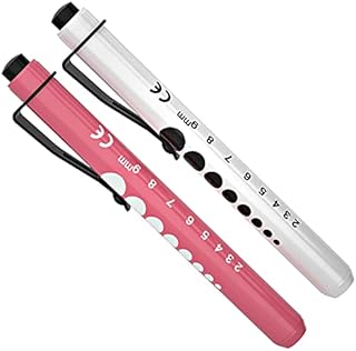 Diagnostic Penlight, RISEMART 2PCS Pen Torch Light Reusable LED Medical Penlight with Pupil Gauge for Nurses Doctors with Pocket Clip (Pink and White)