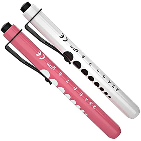 Diagnostic Penlight, RISEMART 2PCS Pen Torch Light Reusable LED Medical Penlight with Pupil Gauge for Nurses Doctors with Pocket Clip (Pink and White) Cover