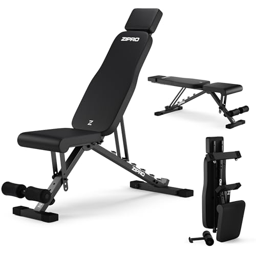 ZIPRO Ławka Treningowa Składana Regulowana Sprzęt Fitness Treningowy Udźwig 300 kg 7x Stopnie Regulacji - Wielofunkcyjna do Domowej Siłowni Mieszkania Home Gym Multi Trening - Grind Czarna