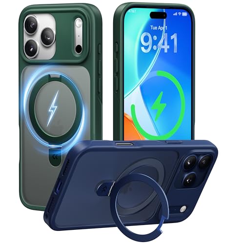 Image of CASEKOO Ultra-Magnetic Stand for iPhone 17 Pro Max Case, Shockproof, Green | [Military Drop Protection] [Compatible with MagSafe] Translucent Matte for iPhone 17 Pro Max Phone Case with Ring Holder 6.9 inch