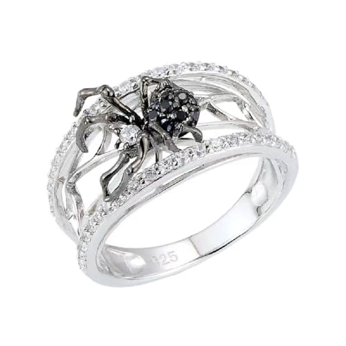 925 Sterling Silver Women's Creative Retro Stereo Black Spider Web Ring Fashion Trend Accessories Hip Hop Party Rings Women's Zodiac Rings AAA Cubic Zirconia Engagement Wedding Rings 619 (6)