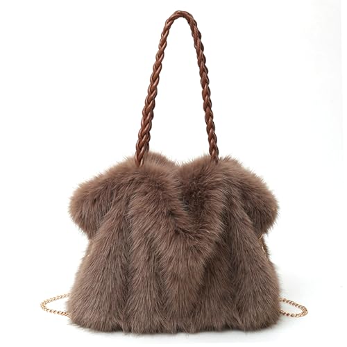 Obelunrp Furry Purse Winter Fluffy Purse for Women Fuzzy Tote Bag Handbags Faux Furs Shoulder Crossbody Bag, Brown, Usage en cuisine