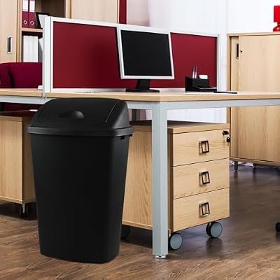 4 Pack 13 Gallon Large Plastic Waste Bin, Plastic Garbage Cans with Swing Lid, Black