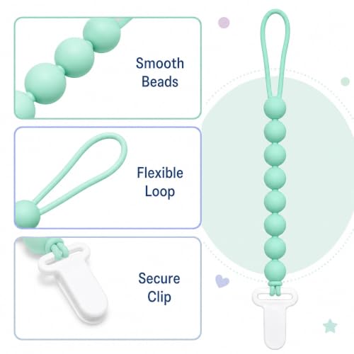 Image of 6 Pack Silicone Pacifier Clips for Boys and Girls, One-Piece Beads Pacifier Clip Set with Durable Plastic Clip, Modern Color Pacifier Holder for Baby Essentials