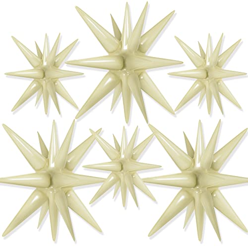 Image of PartyWoo Cream White Star Foil Balloons 6pcs Different Sizes Pack of 27 22 Inch Explosion Spike Mylar Balloons for Graduation Wedding Anniversary Birthday Bachelorette Engagement Party Decorations