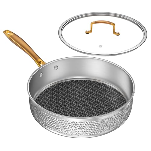Homaz life 4.5-Quart Deep Sauté Pan with Tempered Glass Lid, Tri-Ply Stainless Steel Cookware, Induction Ready, Compatible with All Cooktops, Dishwasher Safe, Non-Toxic