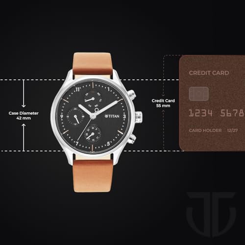 Image of Titan Neo Quartz Multifunction Black Dial Brown Leather Strap Watch for Men - NT1803SL02