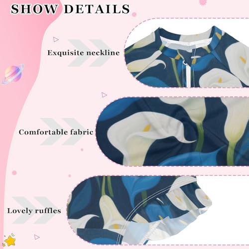 Girls Long Sleeve Swimsuit White and Blue Calla Lilies Girls Swimming Suits Toddler Bathing Suit4