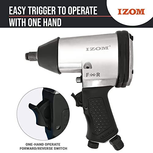 Image of IZOM IZ-5040B 1 /2 inch Impact Wrench, Torque 340 Nm Air Powered 7000Fixed Square RPM Rocking Dog 90 PSI with Front Exhaust for Tire Changing & Workshop Applications