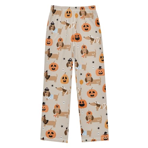 Boys' Pants Halloween Dachshund Puppy Dog Pumpkin Long Bottoms Jogger Pants Elastic Waist Trousers with Pockets S-XL