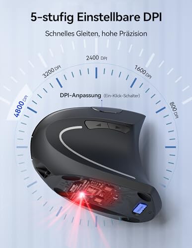 Image of TECKNET Ergonomic Mouse Wireless, 2.4G USB Optical Vertical Mouse Ergonomic with Charging Cable, 800 /1600 /2400 /3200 /4800 DPI, Quiet Wireless Vertical Mouse with 6 Buttons for Windows and Mac OS