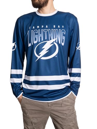 NHL Men's Game Day Long Sleeve Performance Loose Fit Rash Guard (Tampa Bay Lightning, Medium)
