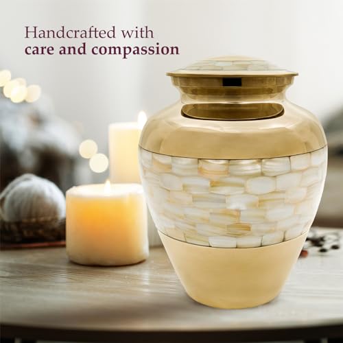 Image of Trupoint Memorials Cremation Urns for Human Ashes, Funeral Memorial Urn for Male and Female, Decorative Burial Metal Urn Collection for Adult Men & Women - Gold, Adult (200 LB)