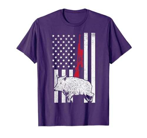 American Flag Rifle Hog Boar Pig Gun Hunting USA Hunter Gift T-Shirt