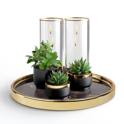 Black Vanity Tray Round Bathroom Decorative Tray for Dresser Countertop