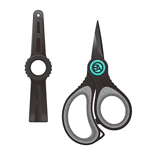 Black Anchor Fishing Braid Line Scissors, Super Sharp Japanese Stainless Steel Blades with Micro Serrated Cutters, w/Sheath, Non-Slip TPR Handles, Includes Lanyard