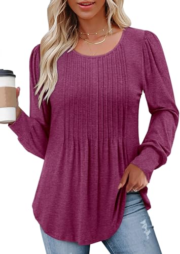 BETTE BOUTIK Long Sleeve Shirts for Women Fall Tops Dressy Blouses Crewneck Tunic Tops for Leggings S-3XL