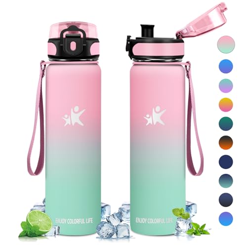 KollyKolla Botella Termica Niños, 500ml, Botella Agua Acero Inoxidable, sin BPA, Acero Inoxidable y Reutilizable, Cantimplora Termica a Prueba de Fugas, Termo Agua para Escuela, Oficina, Gimnasio