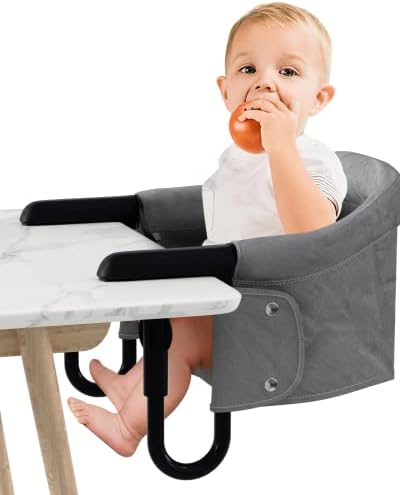 Athradies Hook on High Chair with Mat, Clip on High Chairs for Babies and Toddlers, High Chair That Attaches to Table, Portable High Chair for Travel, Travel High Chair with Carrying Bag,Grey
