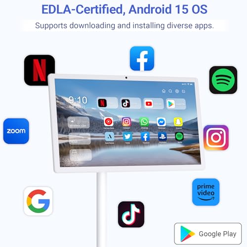 Image of 22-Inch Portable TV on Wheels, 1080p Portable Touch Screen Monitor, EDLA-Certified, Smart Rolling TV Built-in 13MP Camera, Built-in Battery Operated TV | Android 15 | 6+128G