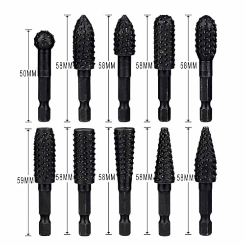 Treki 10 Stück Stubby Holzraspel Raspel Set mit 6,35mm Hex Schaft Fräser Holzraspel für Bohrmaschine, Profilraspel für Holz Fräsaufsatz Holzfräser für Bohrmaschine zum Schnitzen Gravieren