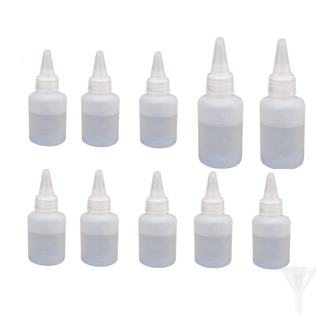 SHUILING Plastic Squeeze Bottles with Scales 10 Pack Small Squeeze Bottles with Tip Caps Squirt Bottles for Liquid, Condiments, Sauces, Paint, Oil, Glue, Icing, Baking, Art Crafts, BBQ (50ml/1.7oz)