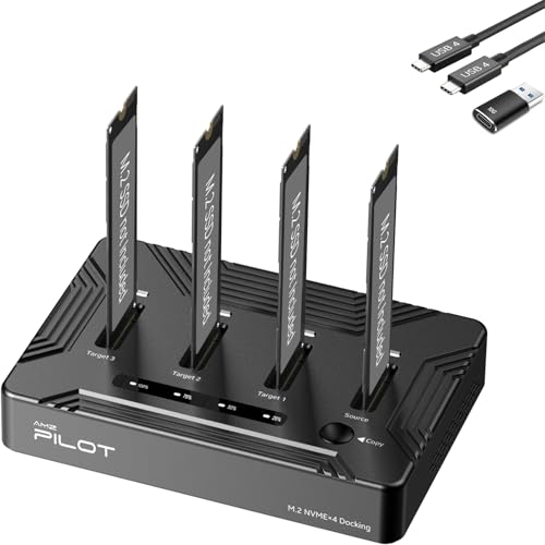AMZPILOT 4 Bays M.2 NVMe Duplicator Offline Cloner USB 4 Type C to SSD Docking Station, 40Gbps M.2 Copy Reader for (M Key, B+M Key) PCIE Dock, Size for 22110 2280 2260 2242 2230 Enclosure - Pilot C4C