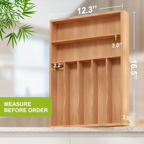Unibambou Bamboo Utensil Drawer Organizer, Silverware Tray Organizer, Kitchen Drawer Organizer for Flatware Cutlery, Silverware Tray for Drawer (brown, Large 16.5x12.3 Inch) - Image 3