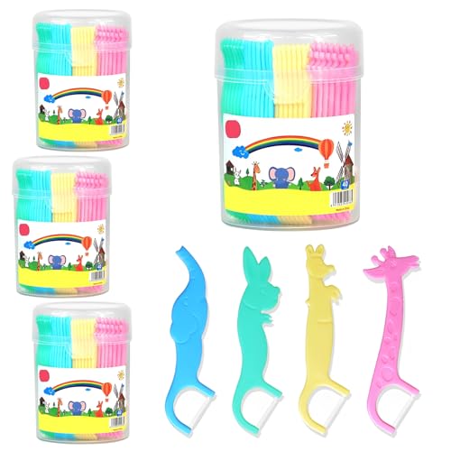 Liwein Hilo dental para niños, hilo dental, 80 unidades, 4 formas de animales, sin encerar, sin flúor, hilo dental, cuidado interdental con diseño en forma de Y, palitos de seda dental desechables
