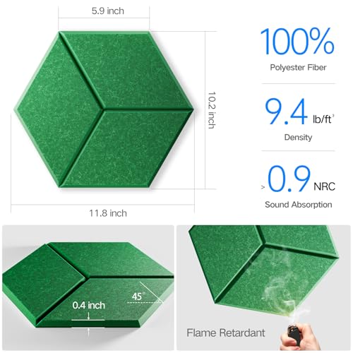 Image of 12 Pack Self-Adhesive Acoustic Panels 12 inch X 10 inch X 0.4 inch - Sound Proof Foam Panels for wall, Y-Lined Design, Flame Resistant, Absorb Noise and Eliminate Echoes(Muted Green)