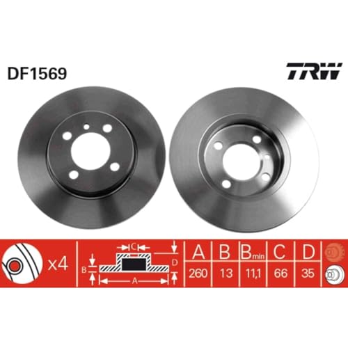 Jeu de disques de frein TRW DF1569 pour essieu de voiture