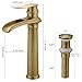 BWE Antique Brass Bathroom Vessel Sink Faucet Waterfall Spout Single Handle One Hole Solid Commercial Brass Lavatory Vanity Sink Faucet with Pop Up Drain