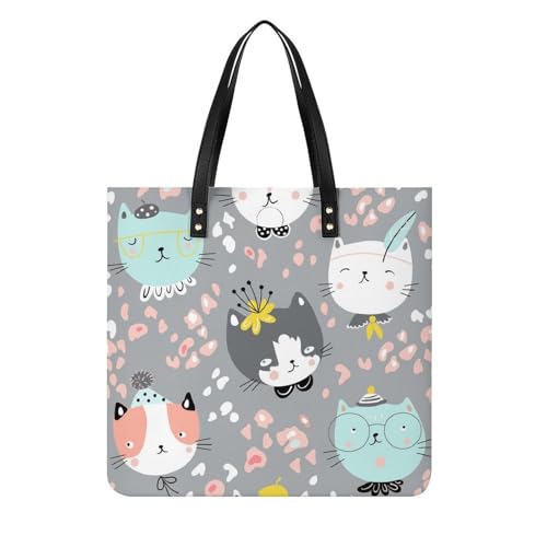Tote bag chats de dessins animés grand sac à main en toile pour voyage 39x39cm
