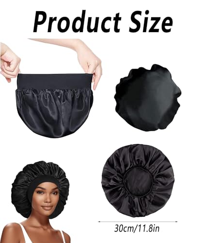 Image of NHCDFA Silk Hair Cap for Sleeping, Silk Bonnet for Hair, High Resilience Satin Hair Cap for Sleeping for Women Girls Black Bonnet Fit for Most Head Sizes