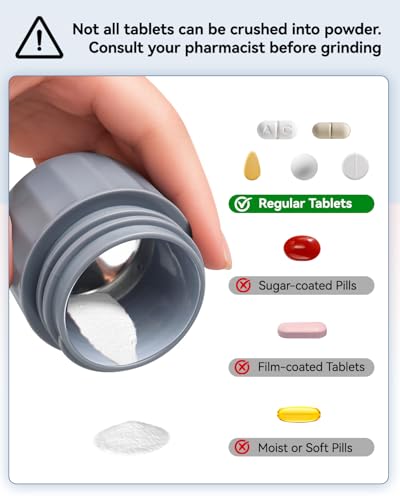 Image of Pill Crusher and Pill Cutter - Cotatoc 3-in-1 Pill Crusher Fine Powder with Stainless Steel Grinding Head, Tablet Grinder with Storage for Tablets, Pill Cutter Splitter for Small and Tiny Pills (Gray)