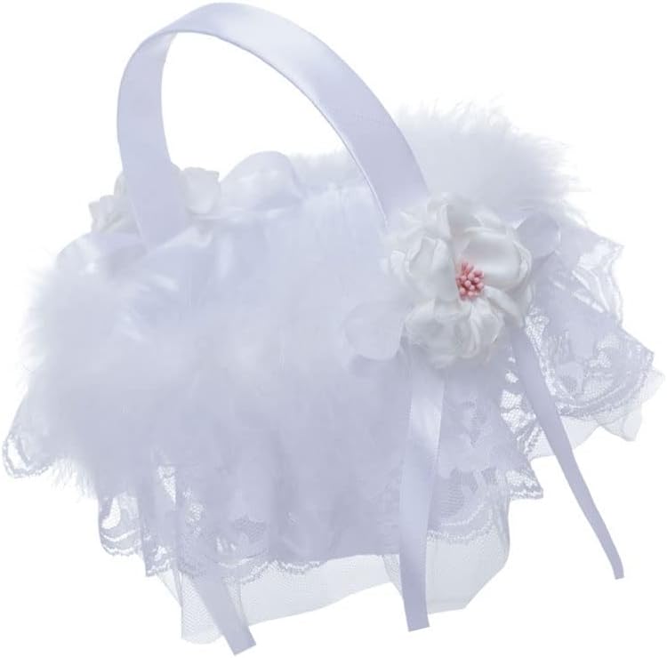 Wedding Flower Basket White Wedding Sprinkle Flower Basket Small Flower Basket Lace Flower Girl Hand-held Flower Basket