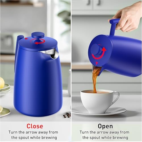 Secura 50oz French Press Coffee Maker – 304 Stainless Steel, Insulated Coffee Press with Extra Filter, Blue - 3