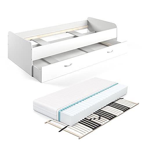 VitaliSpa Kinderbett Enzo, Weiß, 90x200 cm mit Matratze und Lattenrost