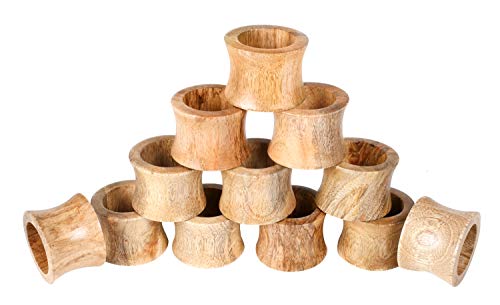 ALPHA Living HOME - Rustic Wooden Napkin Rings Set of 12 – Handmade Natural Mango Wood Napkin Holders for Table Decor, Farmhouse Dining, Weddings, Holidays, Parties, Everyday Use, Elegant