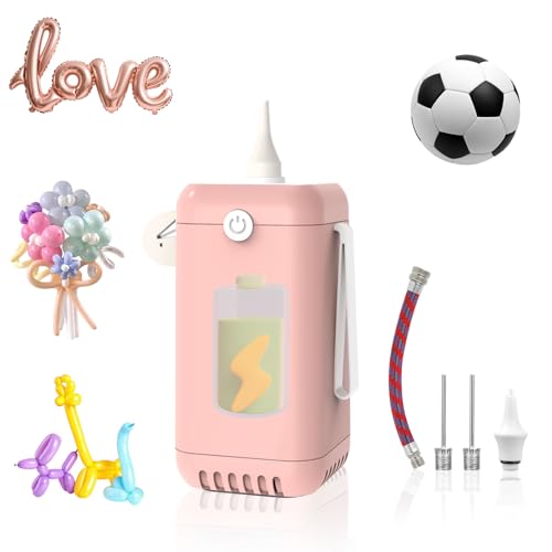 Kusamue Balloon Pump Electric with Battery, 2-in-1 Electric Air Pump for 260/160,Foil, Latex Balloons and Sport Balls(Pink,1800mAH)