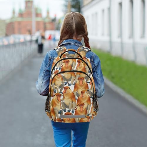 Image of Proboscis Monkey Pattern Large School Backpacks with Chest Strap for Boys Girls Students,Lightweight Bookbags 17 Inch, Portable Casual Daypack Bags