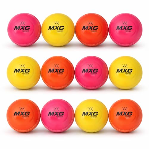 Image of MXG Yorker I-10 Cricket Ball | Heavy Bounce Ball for Street, Ground, Practice, Training & Matches (Multicolor, Pack of 12)