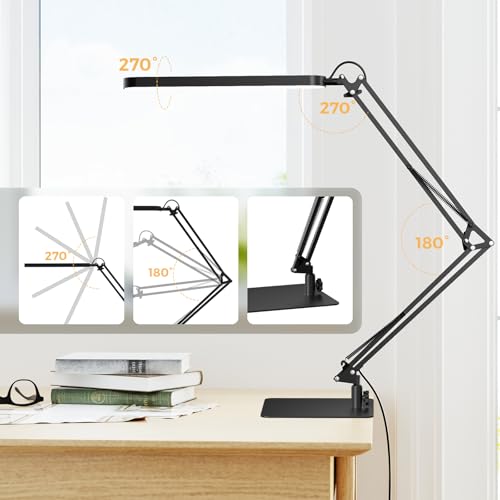 Skyleo Lampada Da Scrivania - Base Ultrasottile, Braccio Girevole Regolabile Lampada Scrivania, Dimmerabile, Timer, Funzione Di Memoria, 1300 Lm, 12W, Nero - 4