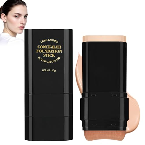 2PCS Long-Lasting Concealer Foundation Stick, Full Coverage Foundation Stick, 2-in-1 Contouring foundation with Brush, Cover Blemishes for All Skin Types (02#Natural)